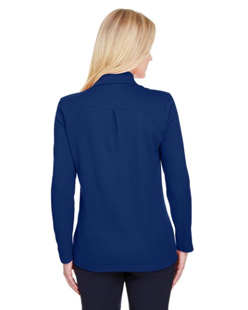 Devon & Jones CrownLux Performance™ Ladies' Plaited Long Sleeve Polo