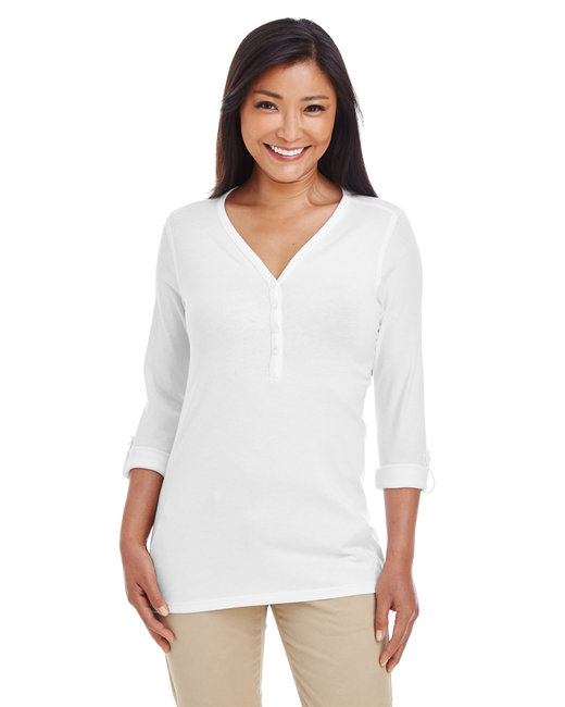 Devon & Jones Ladies' Perfect Fit™ Y-Placket Convertible Sleeve Knit Top