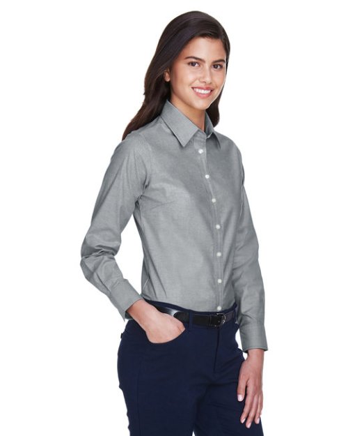 Harriton Ladies' Long-Sleeve Oxford with Stain-Release